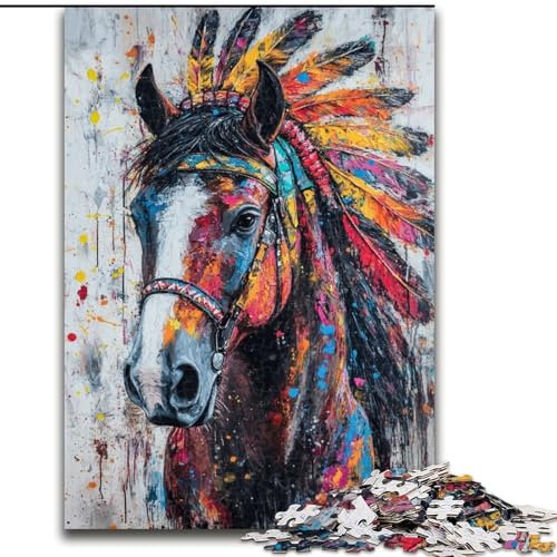 Puzzle mit 1000 Teilen für Erwachsene, Indianerpferd-Puzzle, 1000 Teile für Jugendliche ab 14 Jahren, Heimdekoration (Größe 50x75cm) von WGLINGX