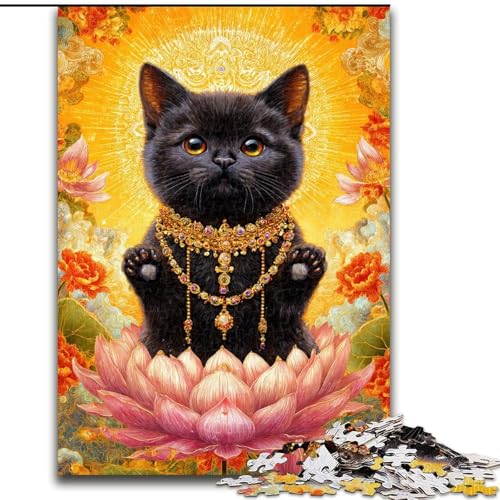 Puzzle mit 1000 Teilen für Erwachsene, Katze mit Halskette, geeignet für Geburtstage, Halloween, Thanksgiving, Ostern (Größe 50x75cm) von WGLINGX