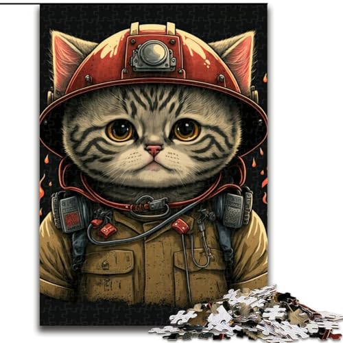 Puzzle mit 1000 Teilen für Erwachsene, Katze und Feuerwehrmann, Puzzle für Erwachsene, 1000 Teile, anspruchsvolles Denkspiel für Teenager, perfekt als Heimdekoration oder Geschenk, Größe 50x75cm von WGLINGX