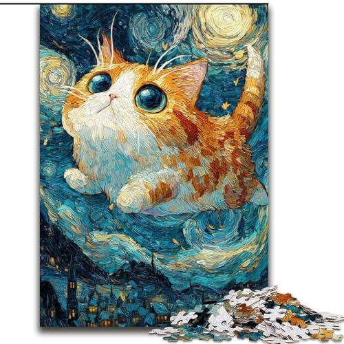 Puzzle mit 1000 Teilen für Erwachsene, Katzen-Puzzle am Nachthimmel, interaktives Familienspiel, geeignet für Kinder ab 14 Jahren (Größe 26x38cm) von WGLINGX