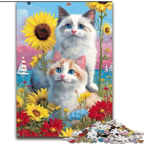 Puzzle mit 1000 Teilen für Erwachsene, Katzenpaar-Puzzle, geeignet für Geburtstage, Halloween, Thanksgiving, Ostern (Größe 26x38cm) von WGLINGX