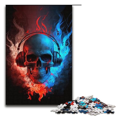 Puzzle mit 1000 Teilen für Erwachsene, Kopfhörer, Totenkopf-Puzzle als Geschenk, Zeitvertreib zu Hause für Teenager ab 14 Jahren (Größe 38 x 26 cm) von WGLINGX