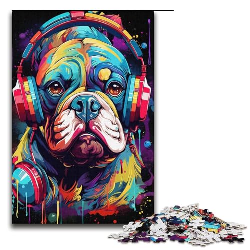 Puzzle mit 1000 Teilen für Erwachsene, Kopfhörer-Bulldoggen-Puzzle, Lernspiele, Staycation-Zeitvertreib für Teenager ab 14 Jahren (Größe 38 x 26 cm) von WGLINGX