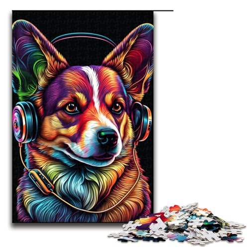Puzzle mit 1000 Teilen für Erwachsene, Kopfhörer-Corgi-Puzzle, tolles Geschenk für Spiele, geeignet für und Teenager ab 14 Jahren (Größe 50 x 75 cm) von WGLINGX