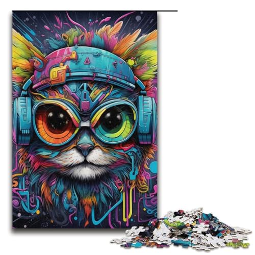 Puzzle mit 1000 Teilen für Erwachsene, Kopfhörer-Hunde-Puzzle, geeignet für Paare, für Teenager ab 14 Jahren (Größe 38 x 26 cm) von WGLINGX