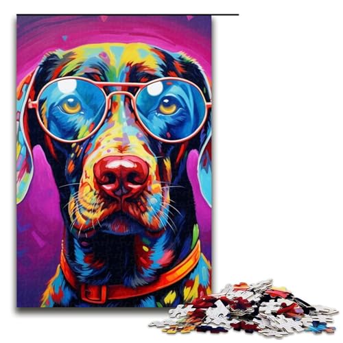 Puzzle mit 1000 Teilen für Erwachsene, Kopfhörer-Hunde-Puzzle, geeignet für Paare, für Teenager ab 14 Jahren (Größe 50 x 75 cm) von WGLINGX