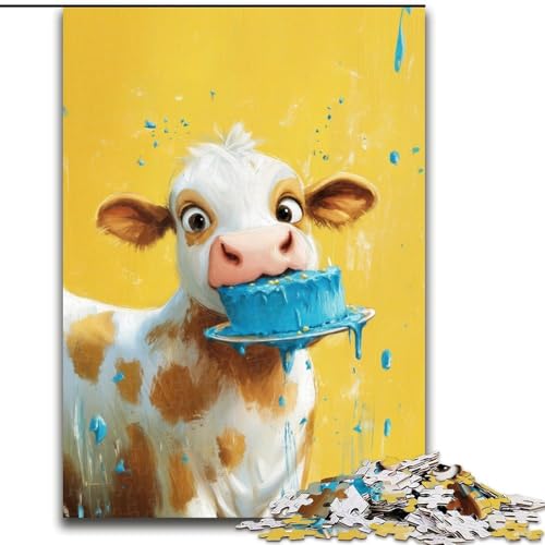Puzzle mit 1000 Teilen für Erwachsene, Kuh isst Kuchen, geeignet für Geburtstage, Halloween, Thanksgiving, Ostern (Größe 50x75cm) von WGLINGX
