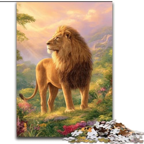 Puzzle mit 1000 Teilen für Erwachsene, Löwe auf der Wiese, geeignet für Geburtstage, Halloween, Thanksgiving, Ostern (Größe 50x75cm) von WGLINGX