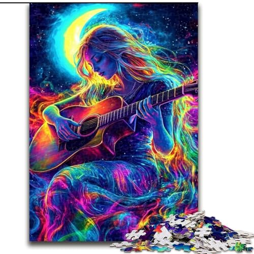 Puzzle mit 1000 Teilen für Erwachsene, Mädchen spielt Gitarre, Puzzle für Erwachsene, Familie und Freunde, knifflige Herausforderung (Größe 50x75cm) von WGLINGX
