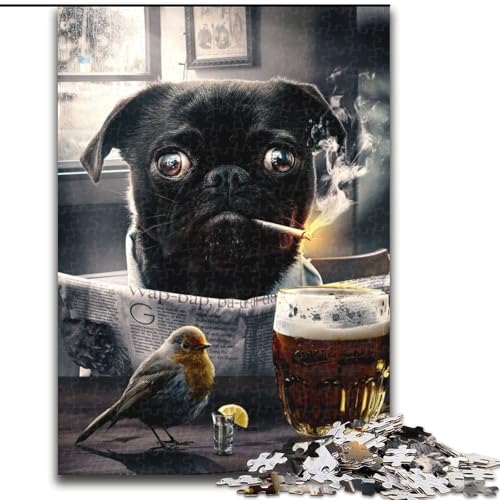 Puzzle mit 1000 Teilen für Erwachsene, Mops in Einer Kneipe, Puzzle für Erwachsene, 1000 Teile, anspruchsvolles Denkspiel für Teenager, perfekt als Heimdekoration oder Geschenk, Größe 26x38cm von WGLINGX