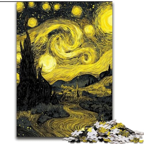 Puzzle mit 1000 Teilen für Erwachsene, Nachthimmel-Puzzle von Van Gogh, geeignet für Geburtstage, Halloween, Thanksgiving, Ostern (Größe 26x38cm) von WGLINGX