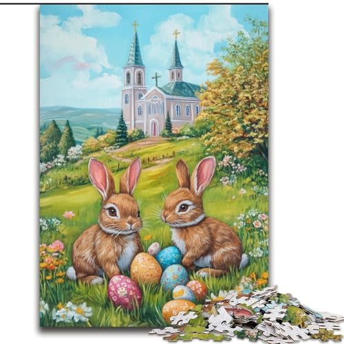 Puzzle mit 1000 Teilen für Erwachsene, Osterhasen-Puzzle, geeignet für Geburtstage, Halloween, Erntedankfest, Ostern (Größe 50x75cm) von WGLINGX