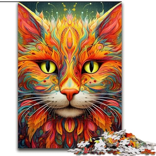 Puzzle mit 1000 Teilen für Erwachsene, Psychedelic Cat, 1000-teiliges Puzzle, anspruchsvolles DIY-Denkspiel, interaktives Familienspiel (Größe 26x38cm) von WGLINGX