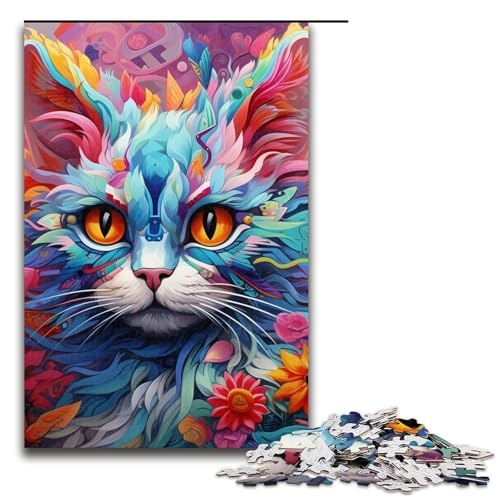 Puzzle mit 1000 Teilen für Erwachsene, Psychedelische Katzenkunst, Puzzles für Erwachsene und Teenager, Holzpuzzle, 19,69 x 29,53 Zoll von WGLINGX