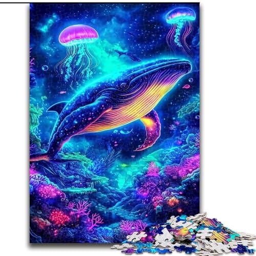 Puzzle mit 1000 Teilen für Erwachsene, Psychedelischer Wal, Unmögliches Puzzle für Erwachsene, Interaktives Familienspiel, DIY-Heimdekor, Herausforderndes Denkspiel-Geschenk (Größe 50x75cm) von WGLINGX