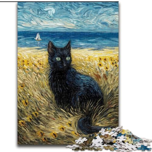 Puzzle mit 1000 Teilen für Erwachsene, Schwarze Katze, geeignet für Geburtstage, Halloween, Thanksgiving, Ostern (Größe 26x38cm) von WGLINGX