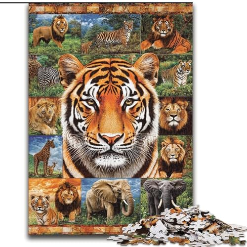 Puzzle mit 1000 Teilen für Erwachsene, Tiger-Collage-Puzzle, geeignet für Geburtstage, Halloween, Thanksgiving, Ostern (Größe 50x75cm) von WGLINGX