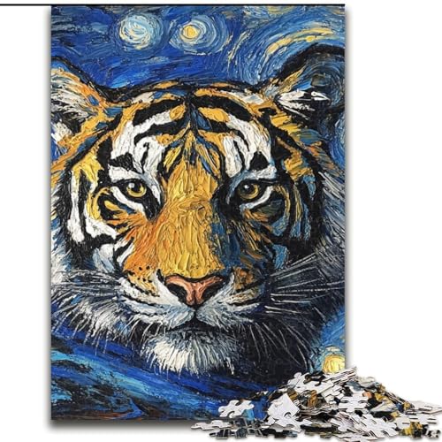 Puzzle mit 1000 Teilen für Erwachsene, Tiger-Nachthimmel, Puzzle für Erwachsene, 1000 Teile, spannende Aktivität für den Spieleabend mit der Familie (Größe 50x75cm) von WGLINGX