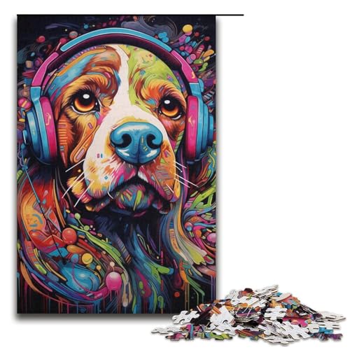 Puzzle mit 1000 Teilen für Erwachsene, Trippy Beagle-Kopfhörer, Lernpuzzle, Geburtstagsgeschenk, Geschenke, Wandkunst (Größe 38 x 26 cm) von WGLINGX