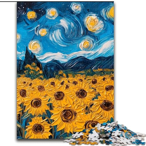 Puzzle mit 1000 Teilen für Erwachsene, Van Gogh, Sonnenblumen bei Nacht, Puzzle für Erwachsene, 1000 Teile, Lernspiele, schöne Dekoration (Größe 50x75cm) von WGLINGX