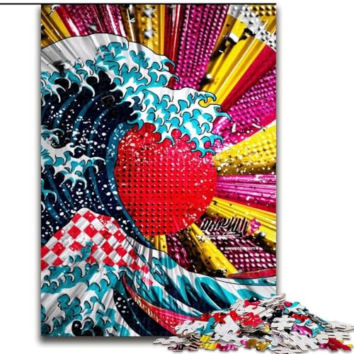 Puzzle mit 1000 Teilen für Erwachsene, Wellen-Graffiti-Puzzle, geeignet für Geburtstage, Halloween, Thanksgiving, Ostern (Größe 50x75cm) von WGLINGX