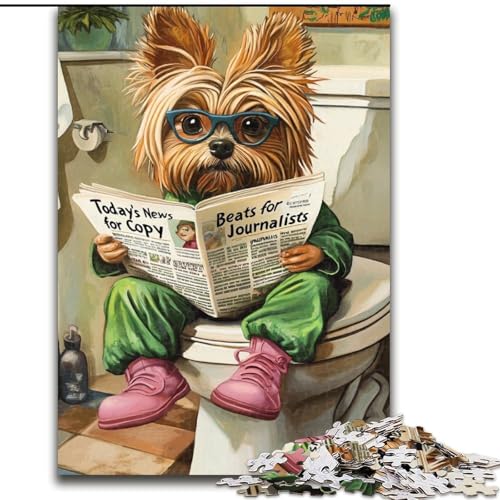 Puzzle mit 1000 Teilen für Erwachsene, Yorkshire Terrier Go Toilet, Holzpuzzle für Erwachsene, EIN tolles Geschenk für Familienspaß (Größe 50x75cm) von WGLINGX