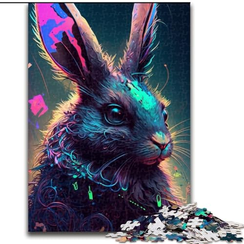 Puzzle mit 1000 Teilen für Erwachsene, buntes Aquarell-Kaninchen-Puzzle mit 1000 Teilen für Erwachsene, spannende Aktivität für den Spieleabend mit der Familie (Größe 50x75cm) von WGLINGX