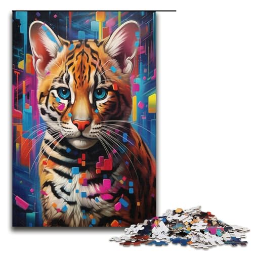 Puzzle mit 1000 Teilen für Erwachsene, buntes Ozelot-Puzzle, Lernspiele helfen dem Gehirn, süchtig machendes Spielzeug zur Förderung der Geduld (Größe 38 x 26 cm) von WGLINGX