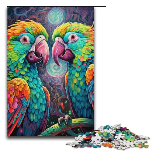 Puzzle mit 1000 Teilen für Erwachsene, farbenfrohes Papagei-Spielzeug zum Stressabbau, anspruchsvolles Puzzlespiel und Familienspiel (Größe 38 x 26 cm) von WGLINGX