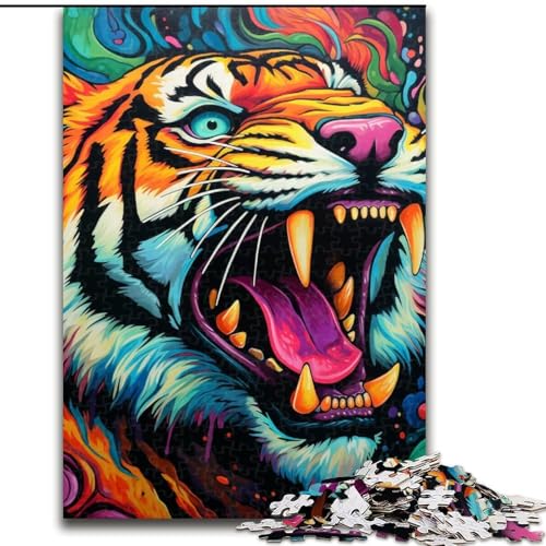Puzzle mit 1000 Teilen für Erwachsene, farbenfrohes Tiger-Kunst-Puzzle mit 1000 Teilen für Erwachsene, Feiertage und Geburtstage (Größe 50x75cm) von WGLINGX