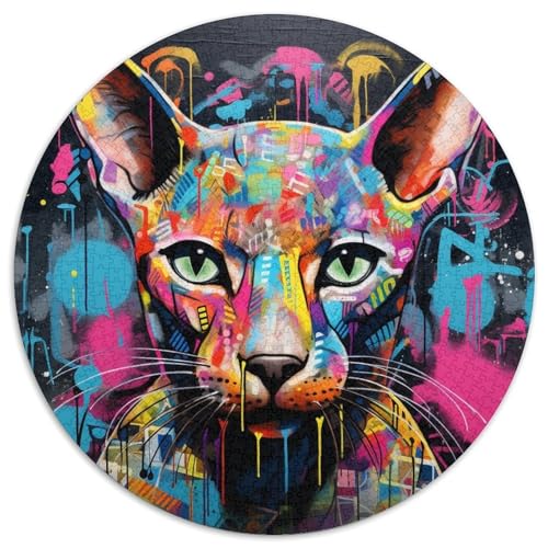 Puzzle mit 1000 Teilen für Erwachsene, haarlose Katze, Graffiti-Papier, rund, ideal für Familienspaß Feiertage, Geburtstage 67,5 x 67,5 cm Puzzle mit 1000 Teilen für Erwachsene, haarlose Katze, Graffiti-Papier, rund, ideal für Familienspaß Feiertage, Geburtstage 67,5 x 67,5 cm von WGLINGX