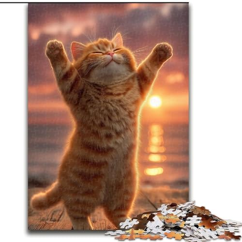 Puzzle mit 1000 Teilen für Erwachsene, stehende orangefarbene Katze, geeignet für Geburtstage, Halloween, Thanksgiving, Ostern (Größe 50x75cm) von WGLINGX