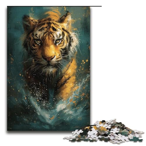 Puzzle mit 1000 Teilen für Erwachsene, süßer Kleiner gelber Tiger, Heimdekorations-Puzzle, hilft dem Gehirn, süchtig machendes Spielzeug zu trainieren, um Geduld zu fördern (Größe 38 x 26 cm) von WGLINGX
