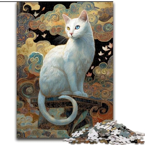 Puzzle mit 1000 Teilen für Erwachsene, weiße Katze, interaktives Familienspiel, geeignet für Kinder ab 14 Jahren (Größe 50x75cm) von WGLINGX