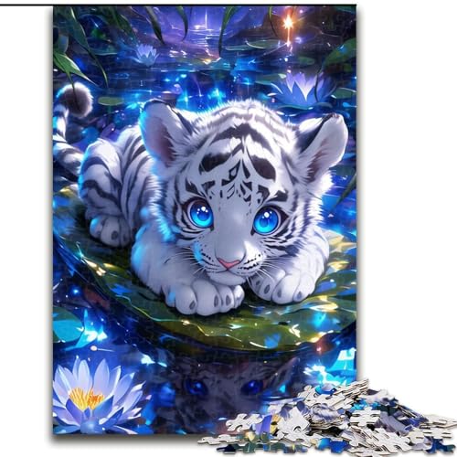Puzzle mit 1000 Teilen für Erwachsene, weißer Tiger, geeignet für Geburtstage, Halloween, Thanksgiving, Ostern (Größe 26x38cm) von WGLINGX