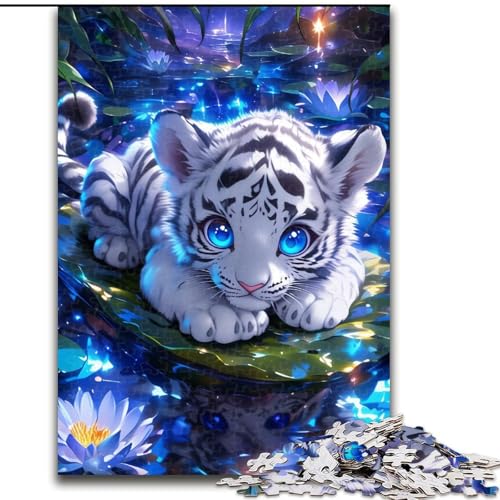 Puzzle mit 1000 Teilen für Erwachsene, weißer Tiger, geeignet für Geburtstage, Halloween, Thanksgiving, Ostern (Größe 50x75cm) von WGLINGX
