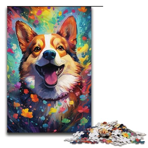 Puzzle mit 1000 Teilen für Erwachsene, zum Malen und Ausmalen, Corgi-Hund, Heimdekoration, hilft beim Training des Gehirns, Macht süchtig machendes Spielzeug, um Geduld zu fördern (Größe 38 x 26 cm) von WGLINGX