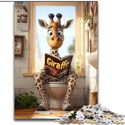 Puzzle mit 1000 Teilen für Erwachsene,Giraffe auf der Toilette,Puzzle für Erwachsene,1000 Teile,anspruchsvolles Denkspiel für Teenager,Familienspaß,DIY-Geschenk zur Heimdekoration (Größe 50x75cm) von WGLINGX
