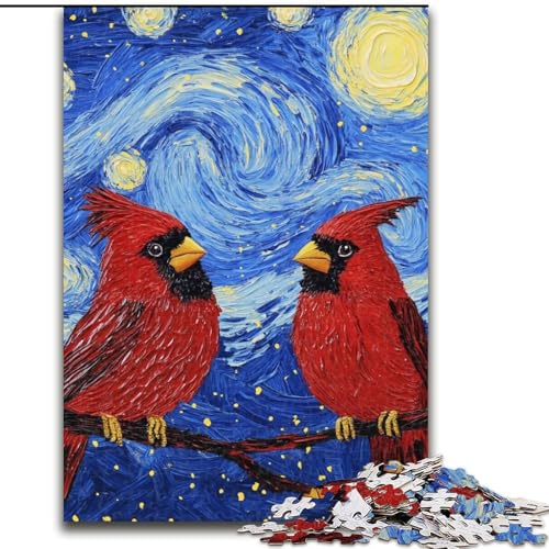 Puzzle mit 1000 Teilen für Erwachsene,Sternennacht mit rotem Vogel,Puzzle für Erwachsene,1000 Teile,perfekt als Dekoration für Zuhause und Büro,Partys,Geburtstage und Feiertagsgeschenke (26x38cm) von WGLINGX