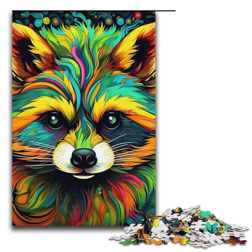Puzzle mit 1000 Teilen für Erwachsene und Jugendliche, grüner Waschbär, Puzzle für Jugendliche, Kartonpuzzle, Lernspiel für Erwachsene (Größe 38 x 26 cm) von WGLINGX
