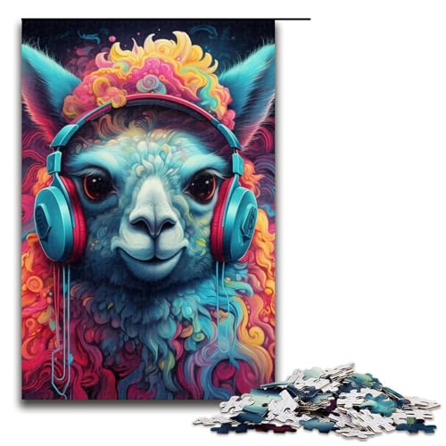 Puzzle mit 1000 Teilen für Erwachsene und Teenager, Kopfhörer-Alpaka-Puzzle für Teenager, Holzpuzzle, Lernspiel für Erwachsene (Größe 50 x 75 cm) von WGLINGX