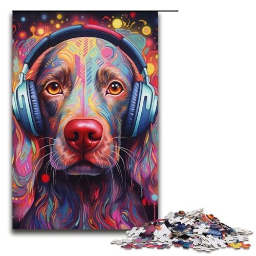 Puzzle mit 1000 Teilen für Erwachsene und Teenager, Kopfhörer-Hunde-Puzzle für Teenager, Kartonpuzzle, Lernspiel für Erwachsene (Größe 38 x 26 cm) von WGLINGX