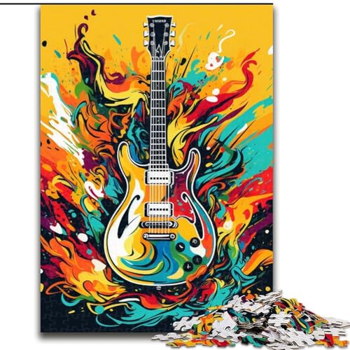 Puzzle mit 1000 Teilen für Erwachsene. Bunte Gitarre. Holzpuzzle für Erwachsene. EIN tolles Geschenk für Familienspaß (Größe 50x75cm). von WGLINGX