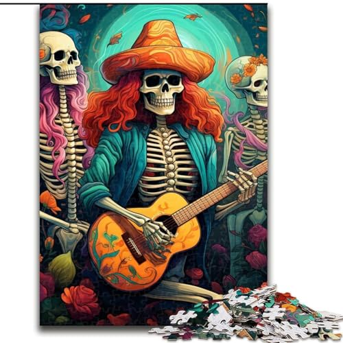 Puzzle mit 1000 Teilen für Erwachsene. Künstlerisches Skelett, das Gitarre spielt. Puzzle für Erwachsene mit 1000 Teilen. Perfekt für Familienspaß an Geburtstagen, Weihnachten (Größe 26x38cm). von WGLINGX