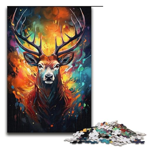 Puzzle mit 1000 Teilen zum Ausmalen von Hirschen für Erwachsene – anspruchsvolles Spiel, lustiges Geschenk (Größe 38 x 26 cm) von WGLINGX
