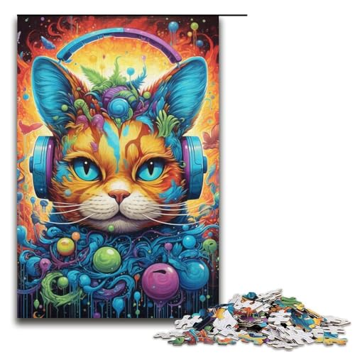 Puzzle mit Katzenkopfhörern, 1000 Teile, für Erwachsene – anspruchsvolles Spiel, lustiges Geschenk (Größe 38 x 26 cm) von WGLINGX