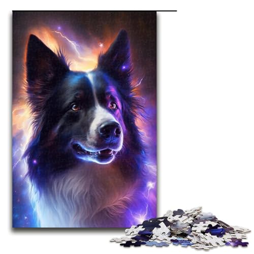 Puzzles 1000 Teile, farbenfrohes Border Collie-Puzzle für Erwachsene, Holzpuzzle, lustiges Familienspielzeug (Größe 50 x 75 cm) von WGLINGX