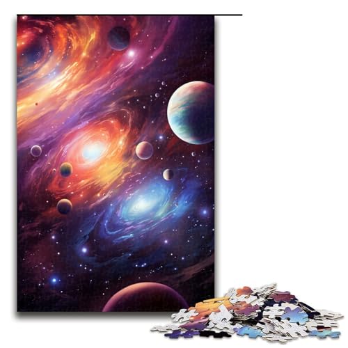 Puzzles 1000 Teile Bunte Planeten Puzzle Holzpuzzle für Erwachsene, lustiges Familienspielzeug (Größe 50 x 75 cm) von WGLINGX