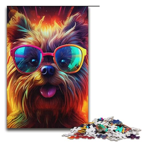 Puzzles 1000 Teile Neonbrille Hund Puzzle für Erwachsene Karton Puzzle Familienspaß Spielzeug 14,96x10,24 Zoll von WGLINGX
