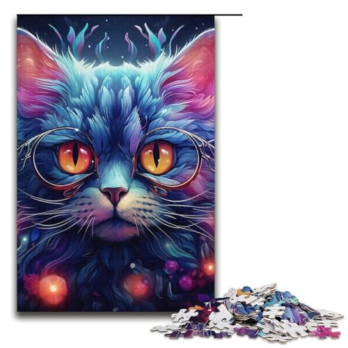 Puzzles 1000 Teile Neonbrille Katze Puzzle für Erwachsene Karton Puzzle Familienspaß Spielzeug 14,96x10,24 Zoll von WGLINGX